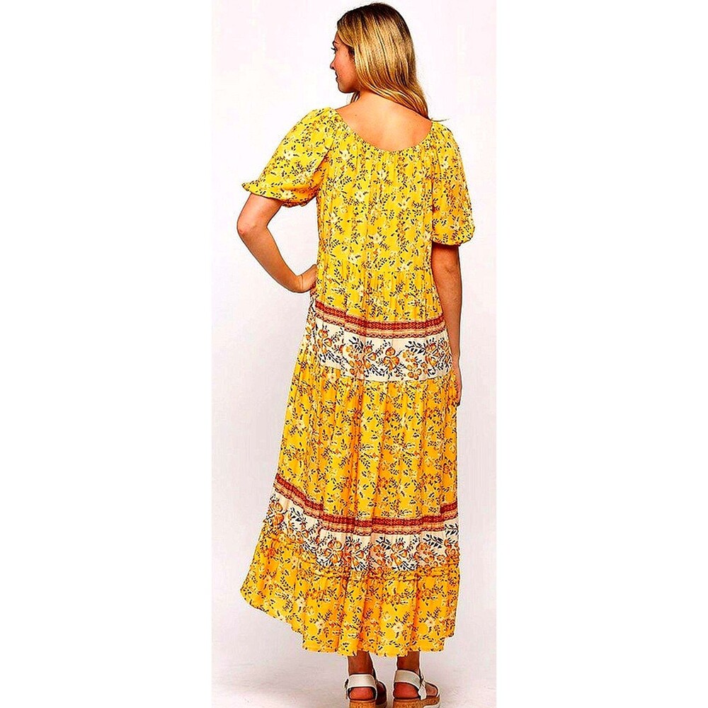 Gigio S 4 6 8 Sunny Border Mixed Floral Prints Tiered Maxi Dress Tassel Ties - Picture 6 of 9